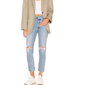 AGOLDE Riley‎ High Rise Straight Crop Jeans Light Wash Distressed Size 26